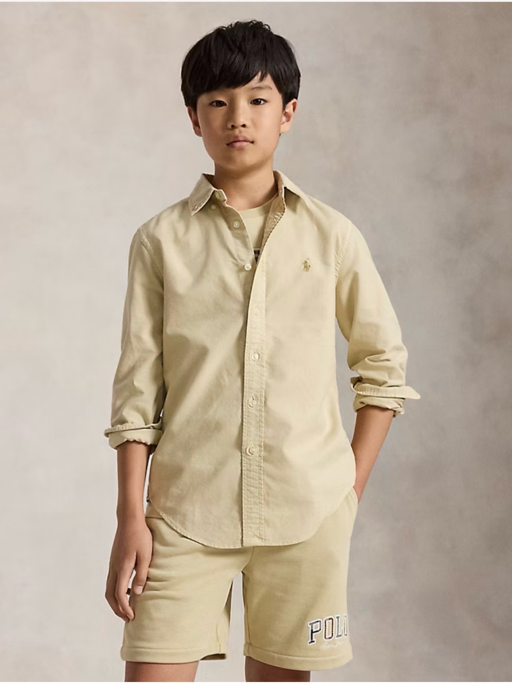 Polo Ralph Lauren Boys Cream Garment-Dyed Oxford Button Down Shirt NWOT 14